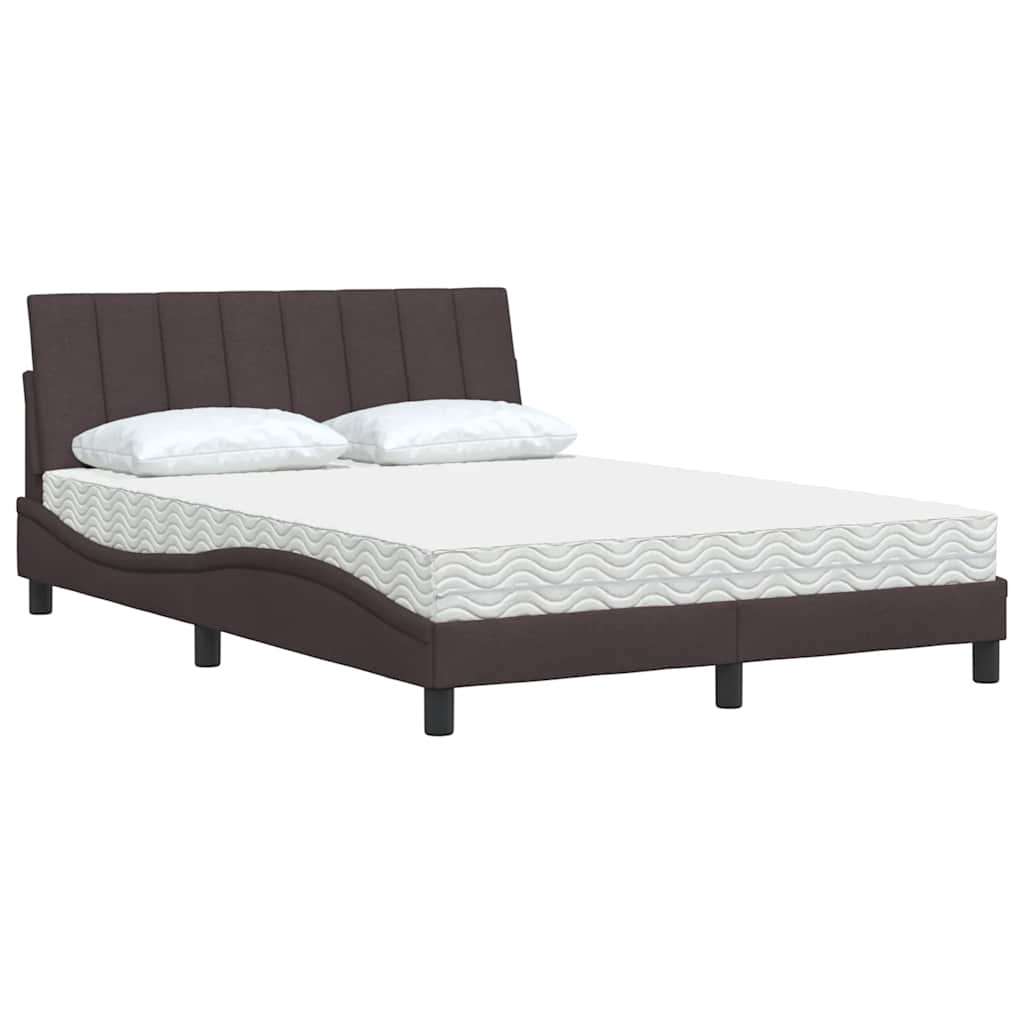 Lit avec matelas marron foncé 140x200 cm tissu