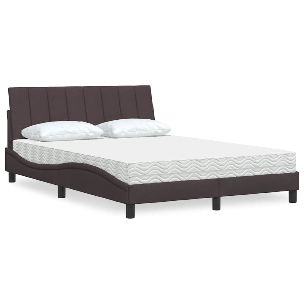 Lit avec matelas marron foncé 140x200 cm tissu