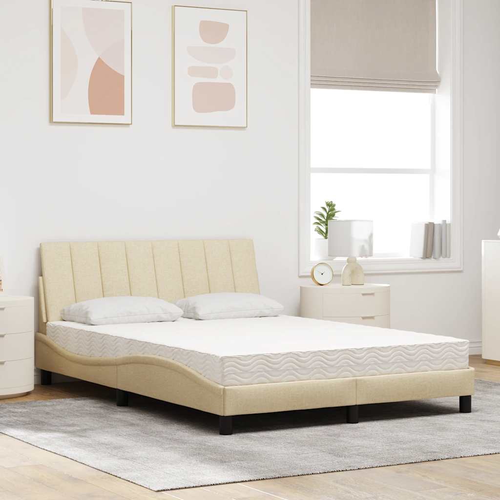 Bed with cream mattress 140x200 cm fabric