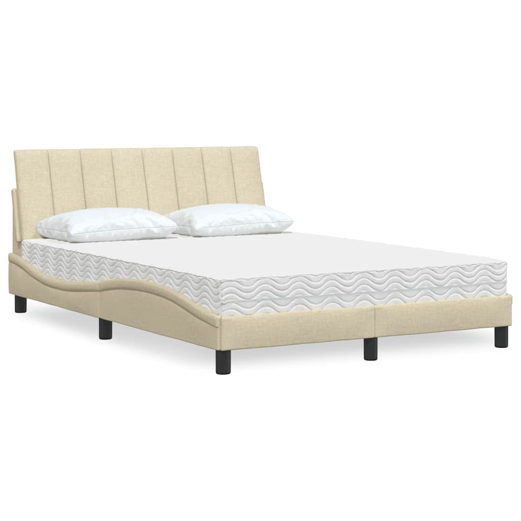 Bed with cream mattress 140x200 cm fabric