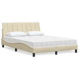 Bed with cream mattress 140x200 cm fabric