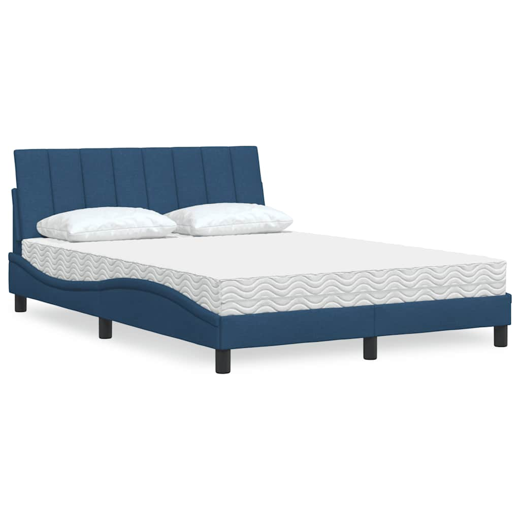 Lit avec matelas bleu 140x200 cm tissu