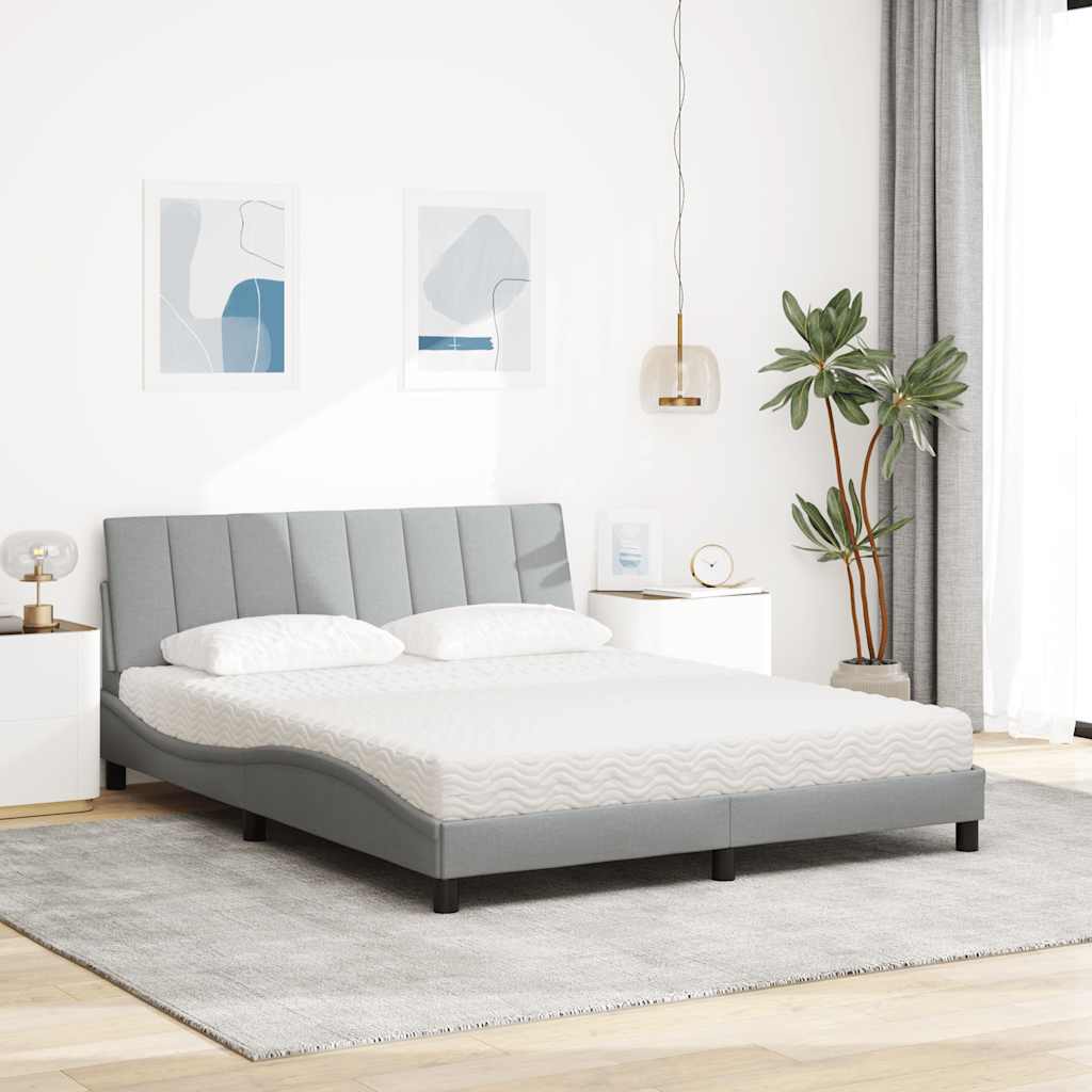 Lit avec matelas gris clair 160x200 cm tissu