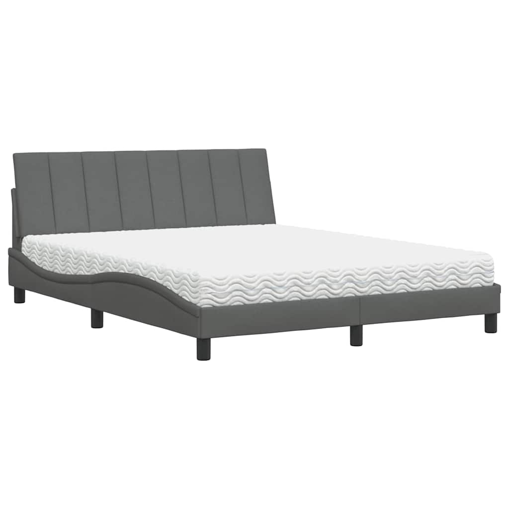 Lit avec matelas gris foncé 160x200 cm tissu