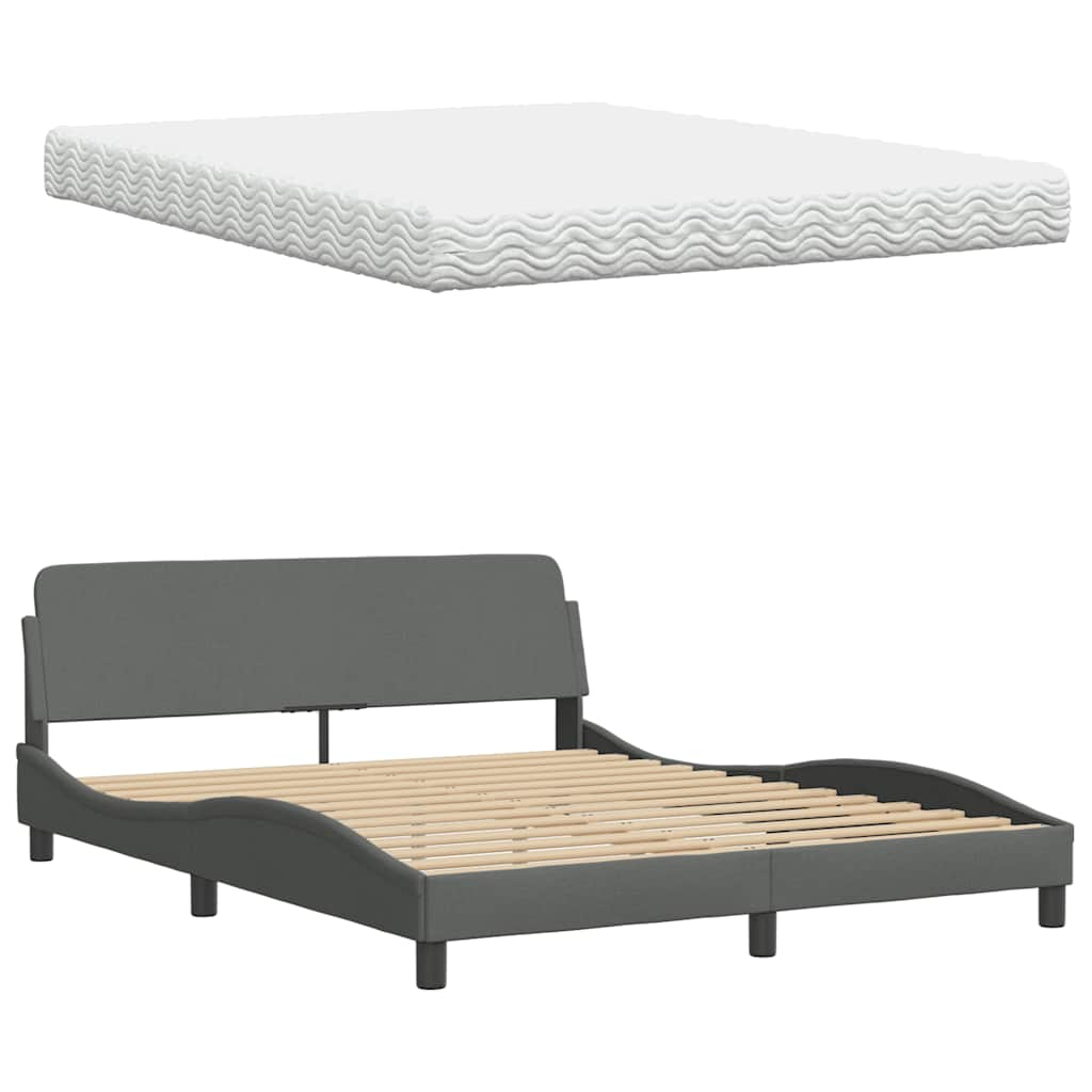 Lit avec matelas gris foncé 160x200 cm tissu