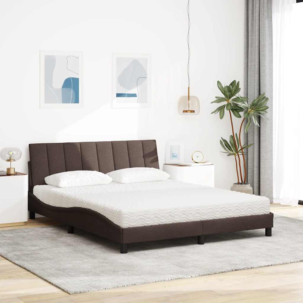 Lit avec matelas marron foncé 160x200 cm tissu