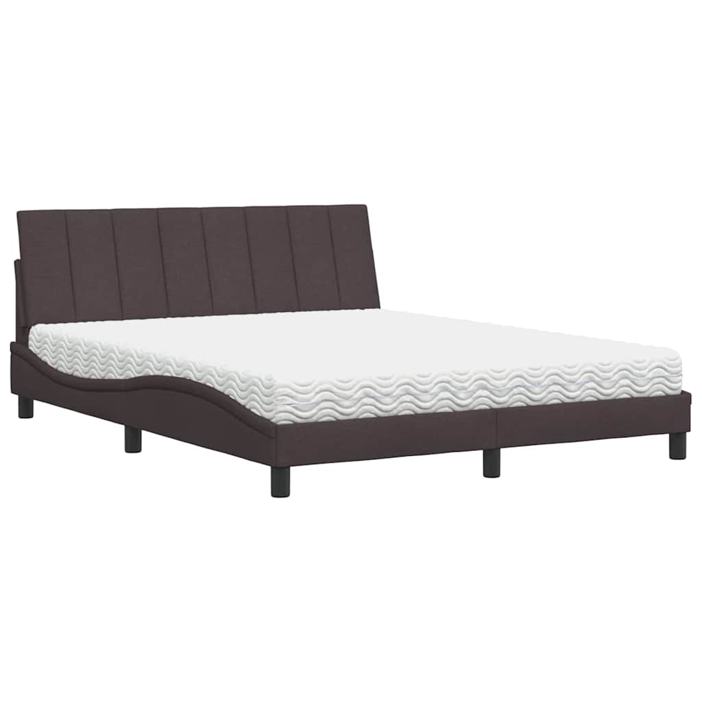 Lit avec matelas marron foncé 160x200 cm tissu