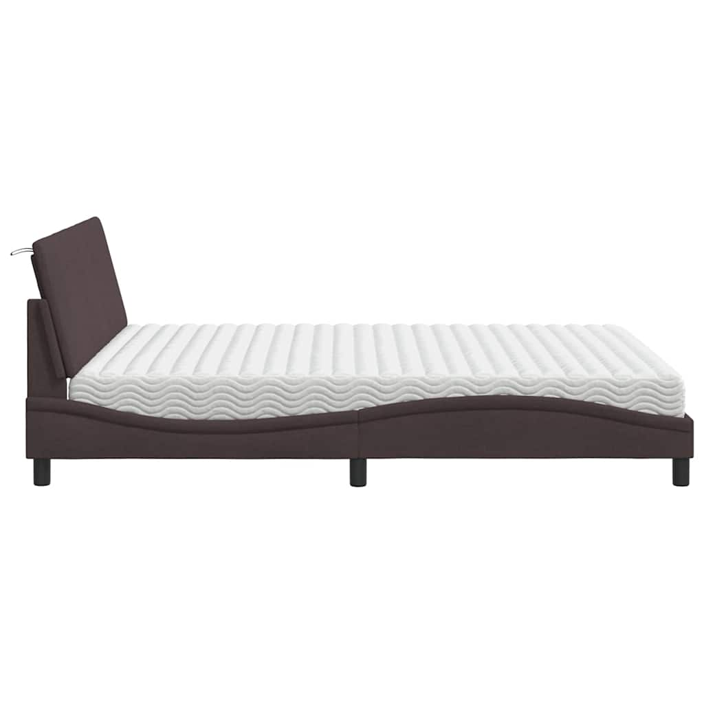 Lit avec matelas marron foncé 160x200 cm tissu