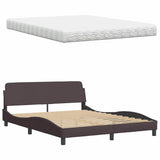 Lit avec matelas marron foncé 160x200 cm tissu