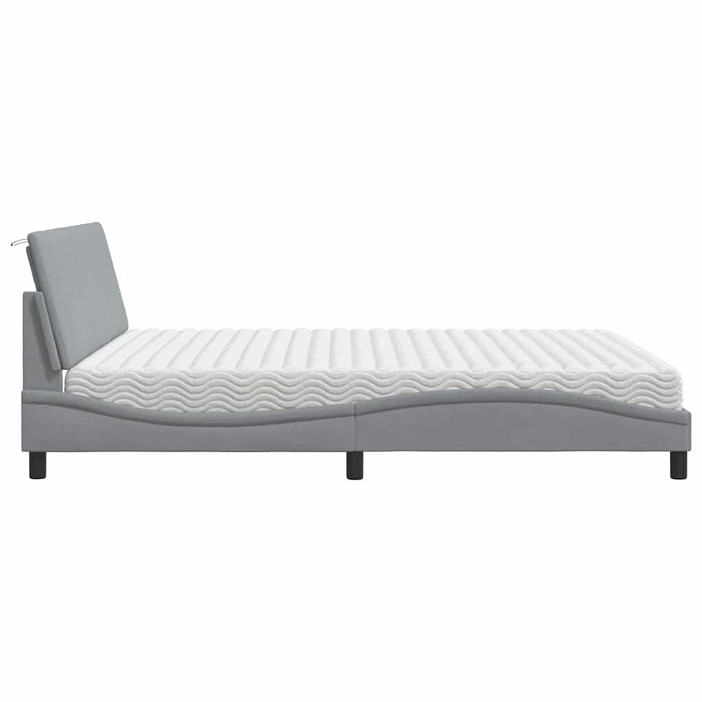 Lit avec matelas gris clair 180x200 cm tissu