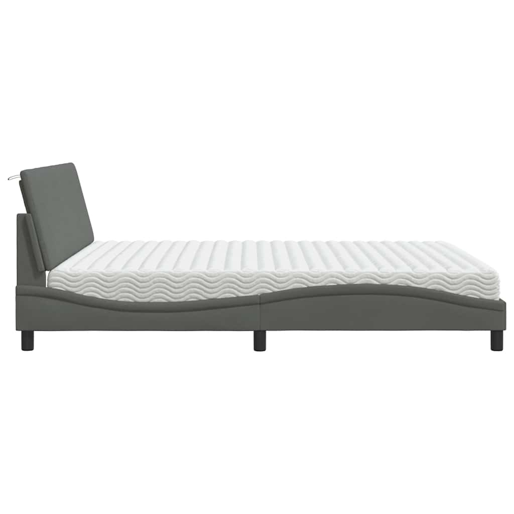 Lit avec matelas gris foncé 180x200 cm tissu