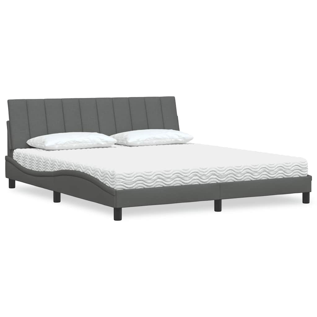 Lit avec matelas gris foncé 180x200 cm tissu