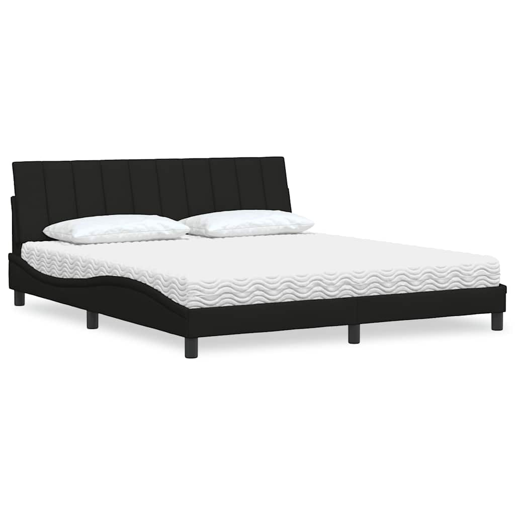 Lit avec matelas noir 180x200 cm tissu