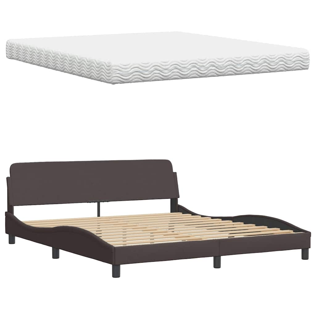 Lit avec matelas marron foncé 180x200 cm tissu