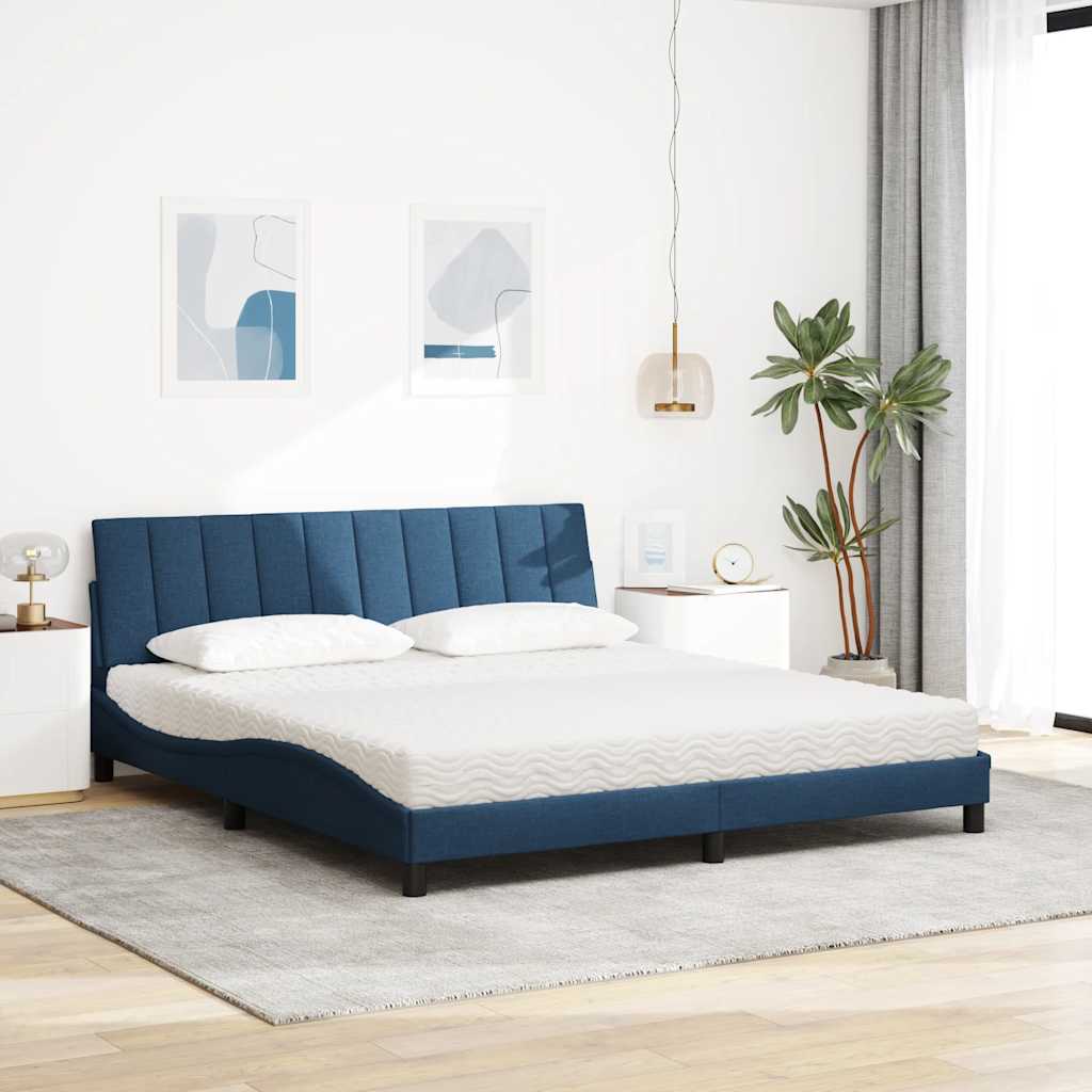 Lit avec matelas bleu 180x200 cm tissu