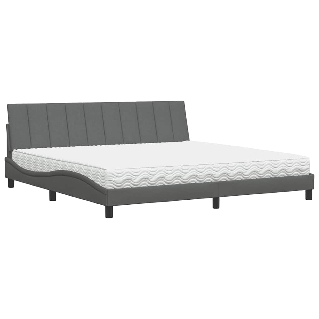 Lit avec matelas gris foncé 200x200 cm tissu