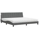 Lit avec matelas gris foncé 200x200 cm tissu