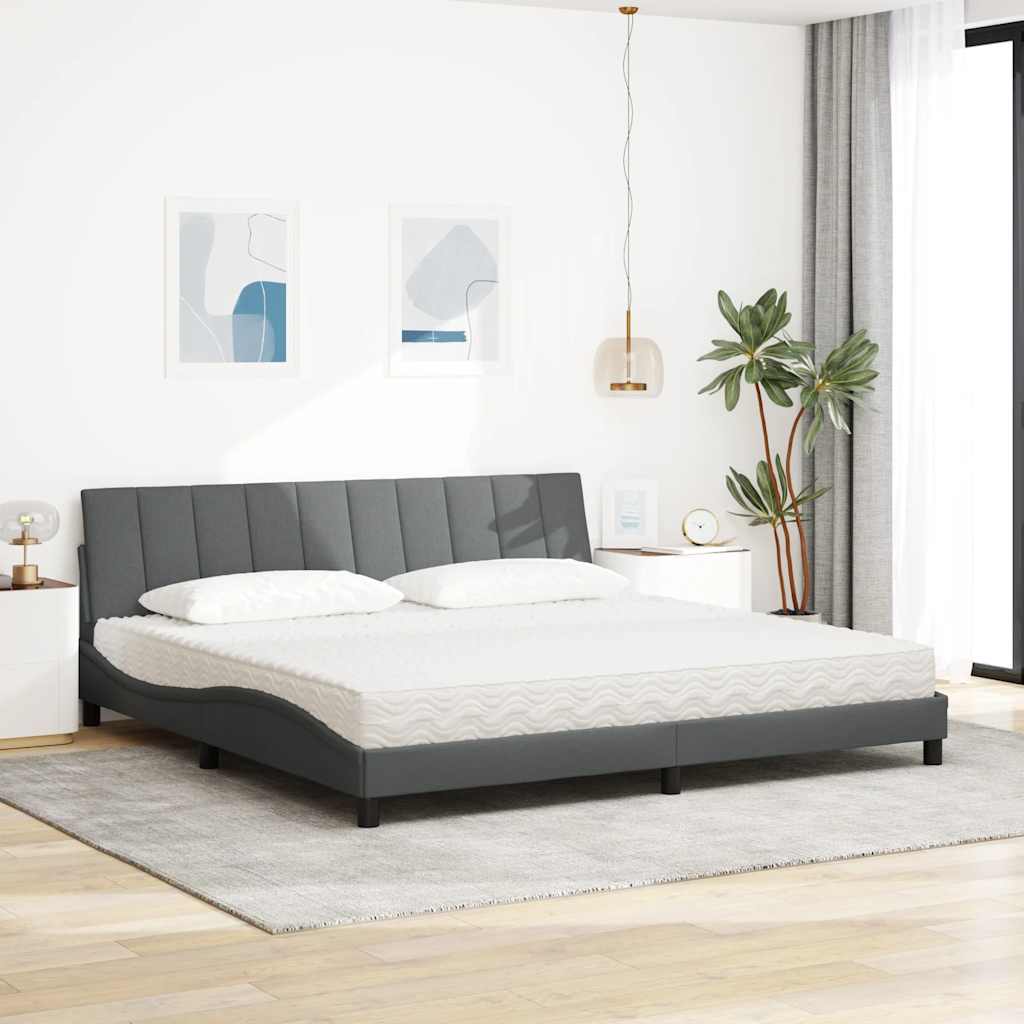 Lit avec matelas gris foncé 200x200 cm tissu