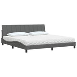 Lit avec matelas gris foncé 200x200 cm tissu