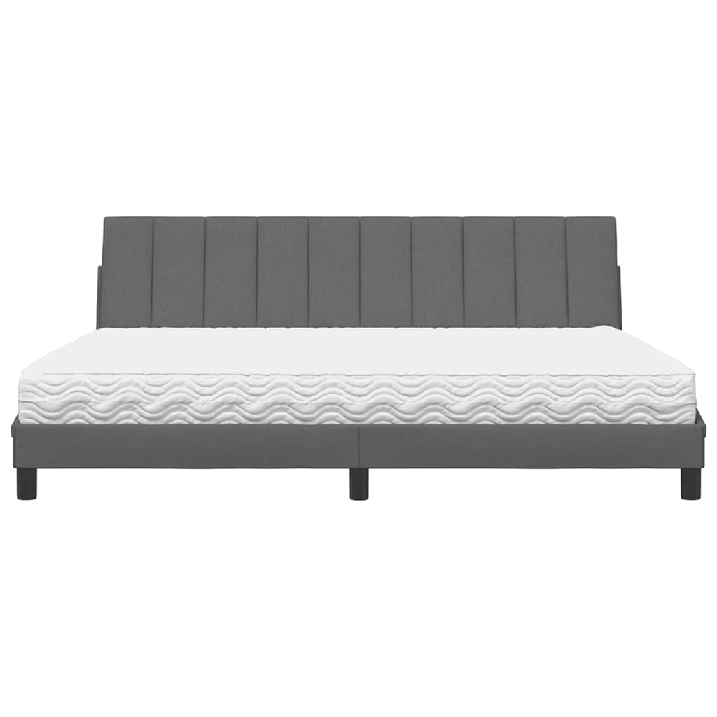 Lit avec matelas gris foncé 200x200 cm tissu