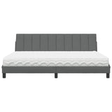 Lit avec matelas gris foncé 200x200 cm tissu