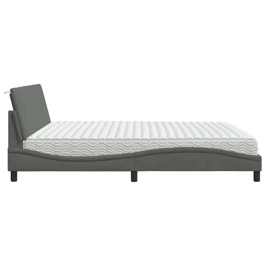 Lit avec matelas gris foncé 200x200 cm tissu