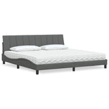 Lit avec matelas gris foncé 200x200 cm tissu