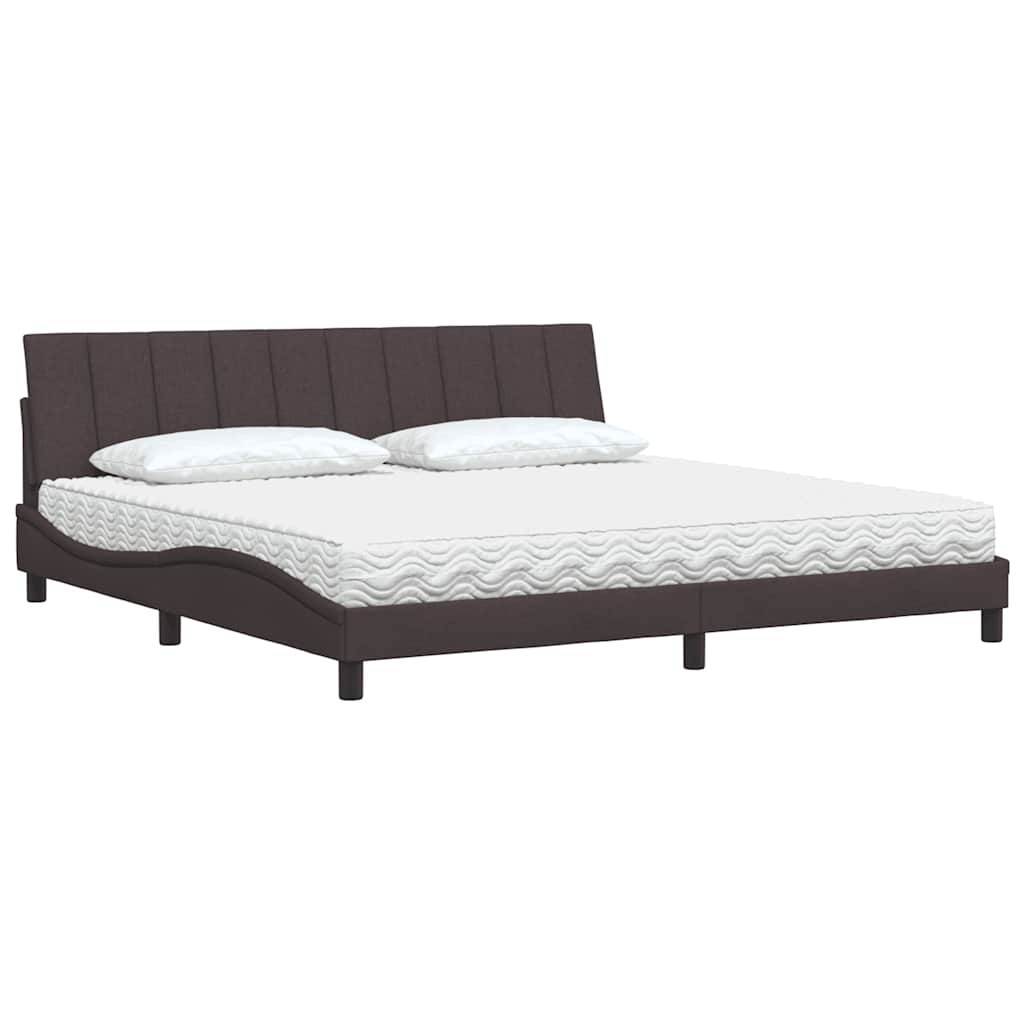 Lit avec matelas marron foncé 200x200 cm tissu