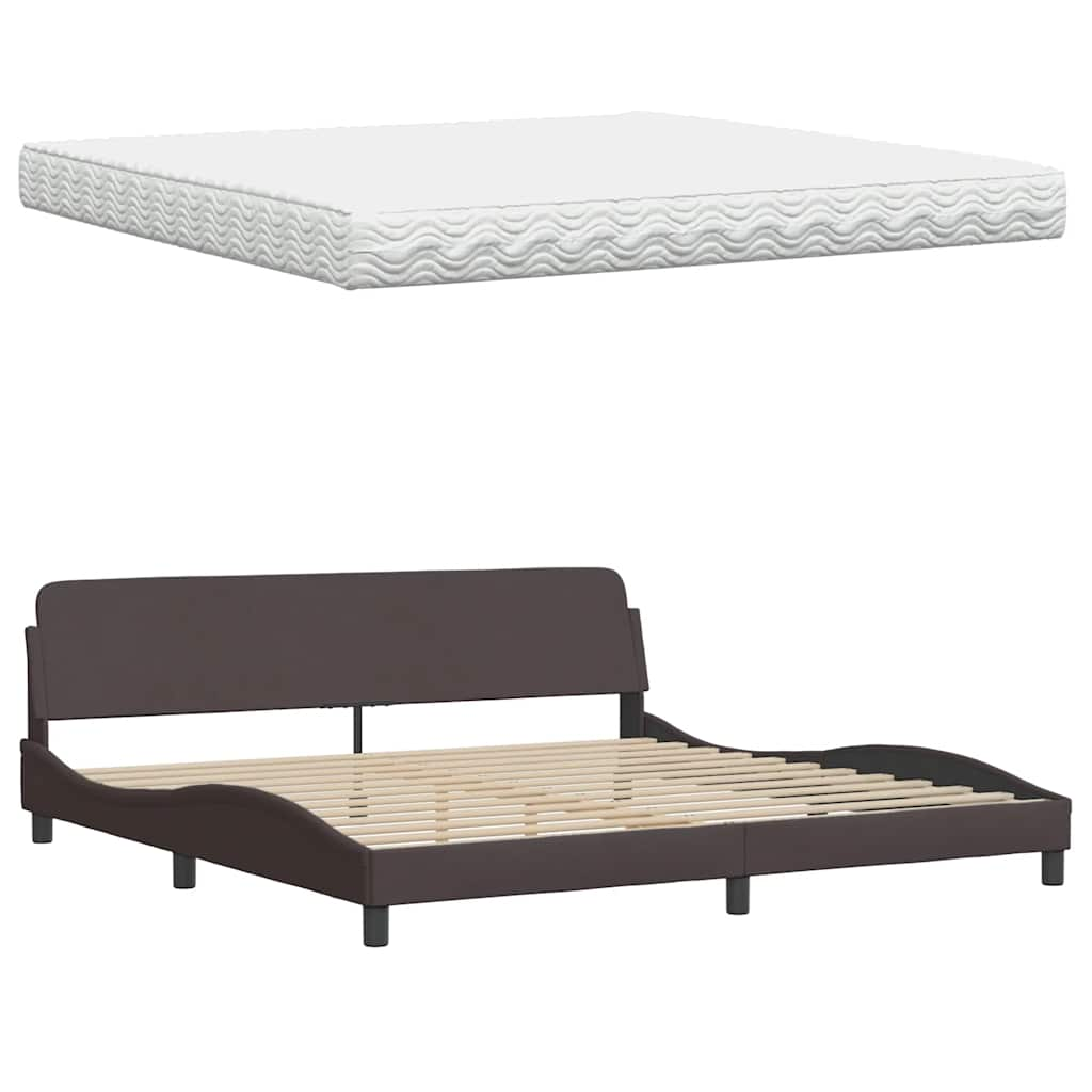 Lit avec matelas marron foncé 200x200 cm tissu