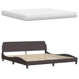 Lit avec matelas marron foncé 200x200 cm tissu