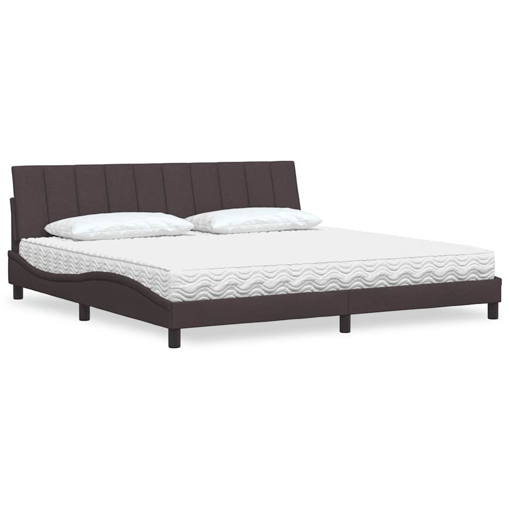 Lit avec matelas marron foncé 200x200 cm tissu