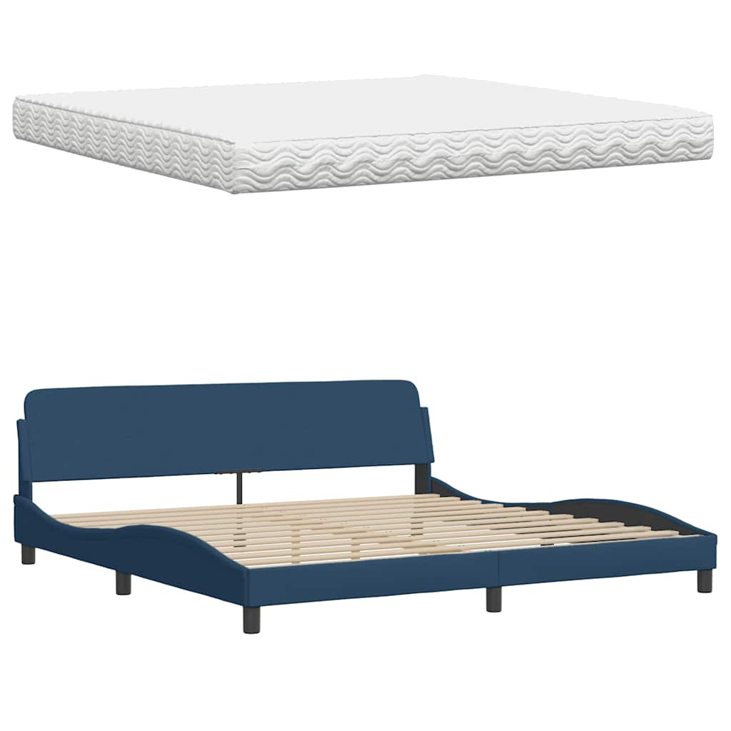 Lit avec matelas bleu 200x200 cm tissu