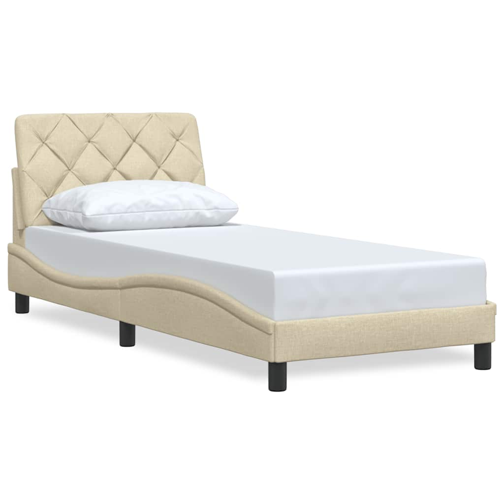 Cadre de lit sans matelas crème 90x190 cm tissu