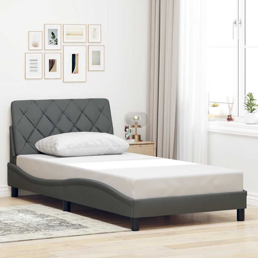 Cadre de lit sans matelas gris foncé 100x200 cm tissu