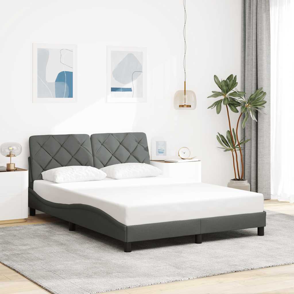 Cadre de lit sans matelas gris foncé 120x200 cm tissu