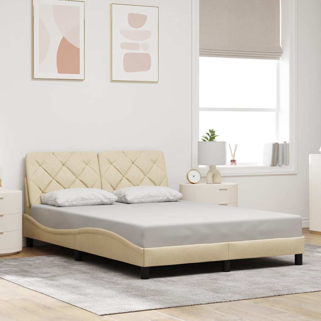 Cadre de lit sans matelas crème 140x190 cm tissu