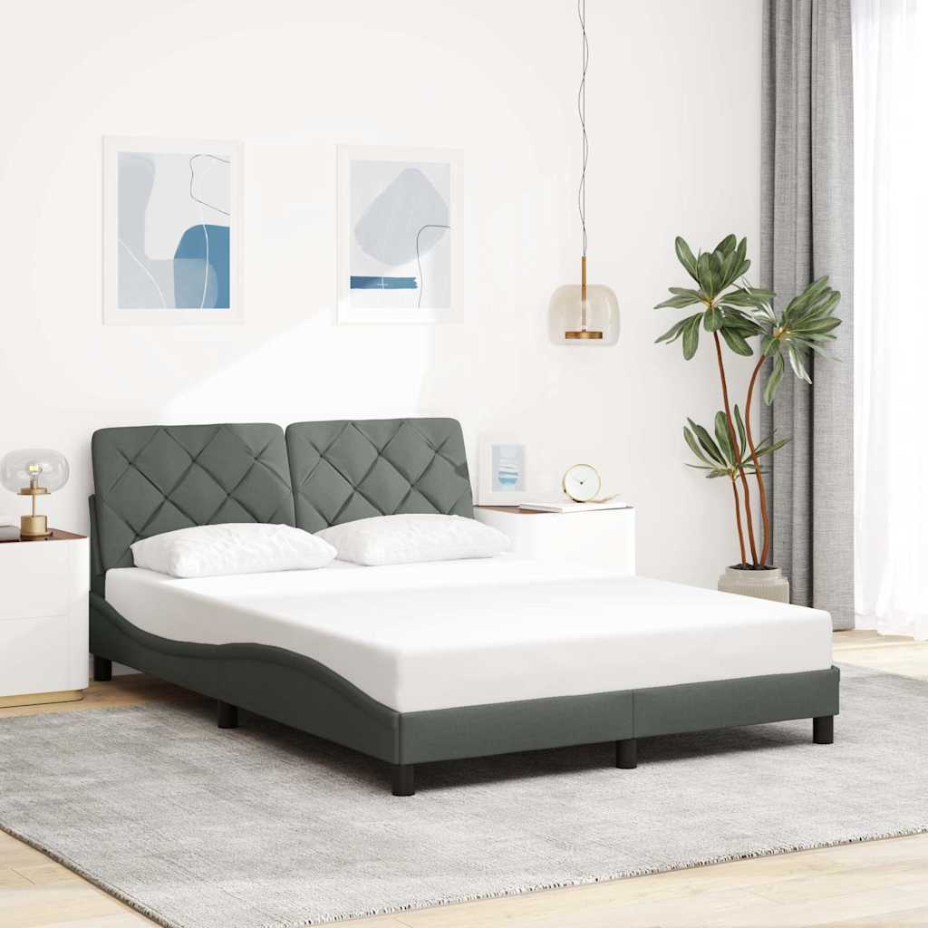 Cadre de lit sans matelas gris foncé 140x200 cm tissu