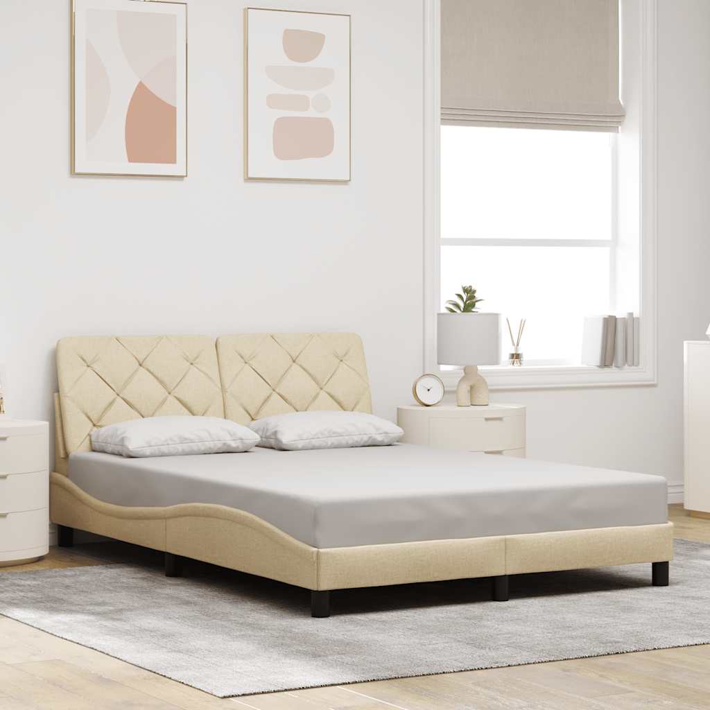 Cadre de lit sans matelas crème 140x200 cm tissu