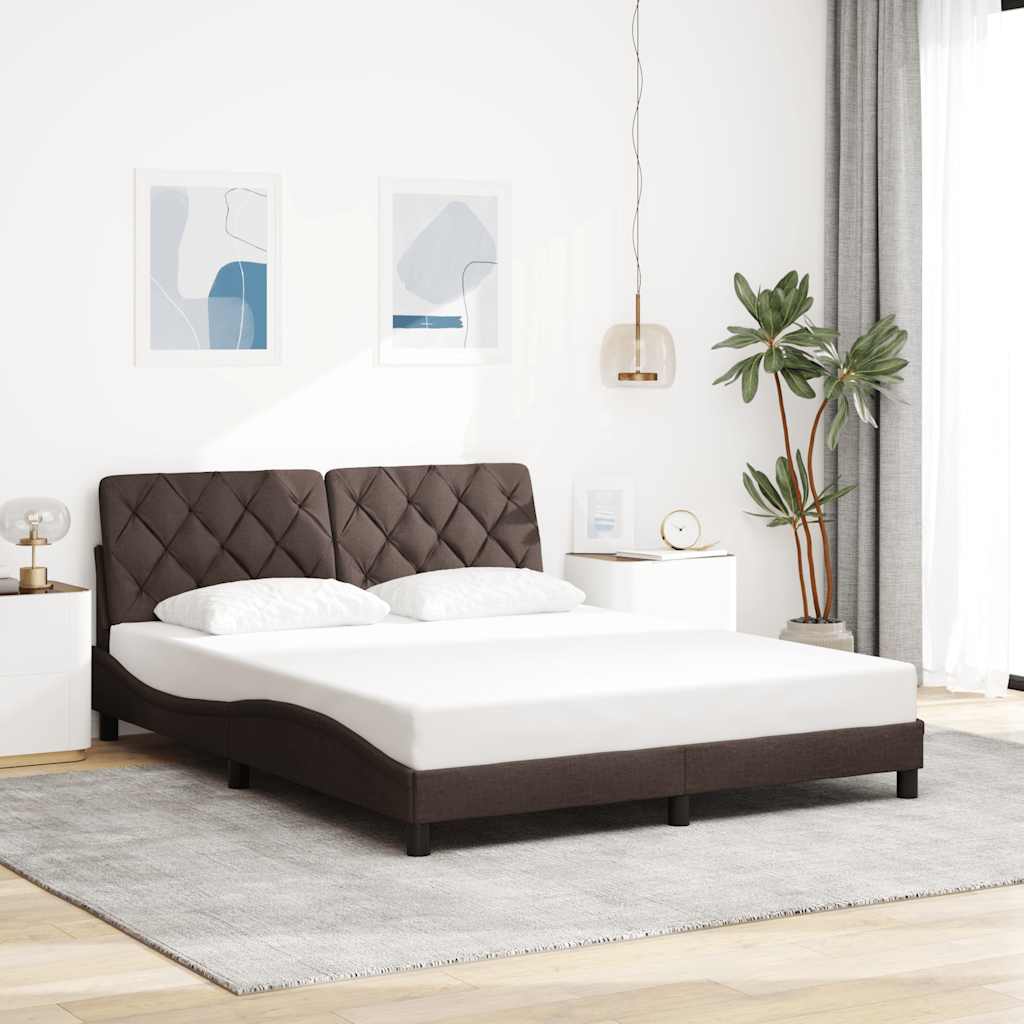 Cadre de lit sans matelas marron foncé 160x200 cm tissu