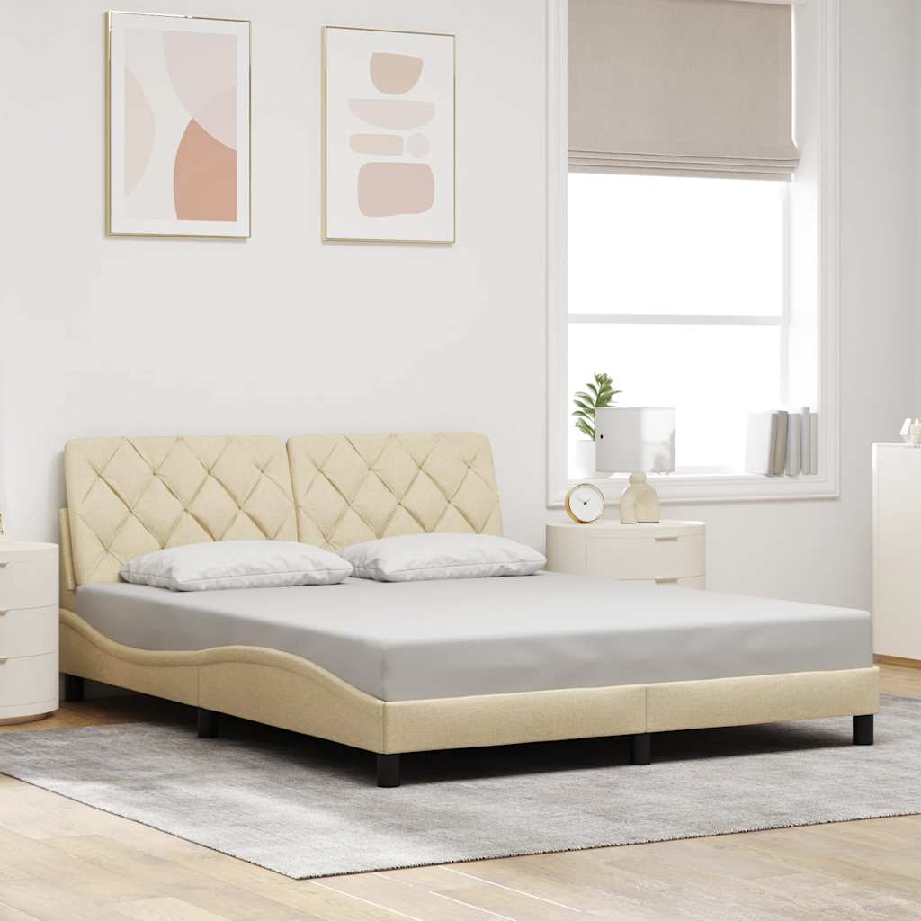 Cadre de lit sans matelas crème 160x200 cm tissu