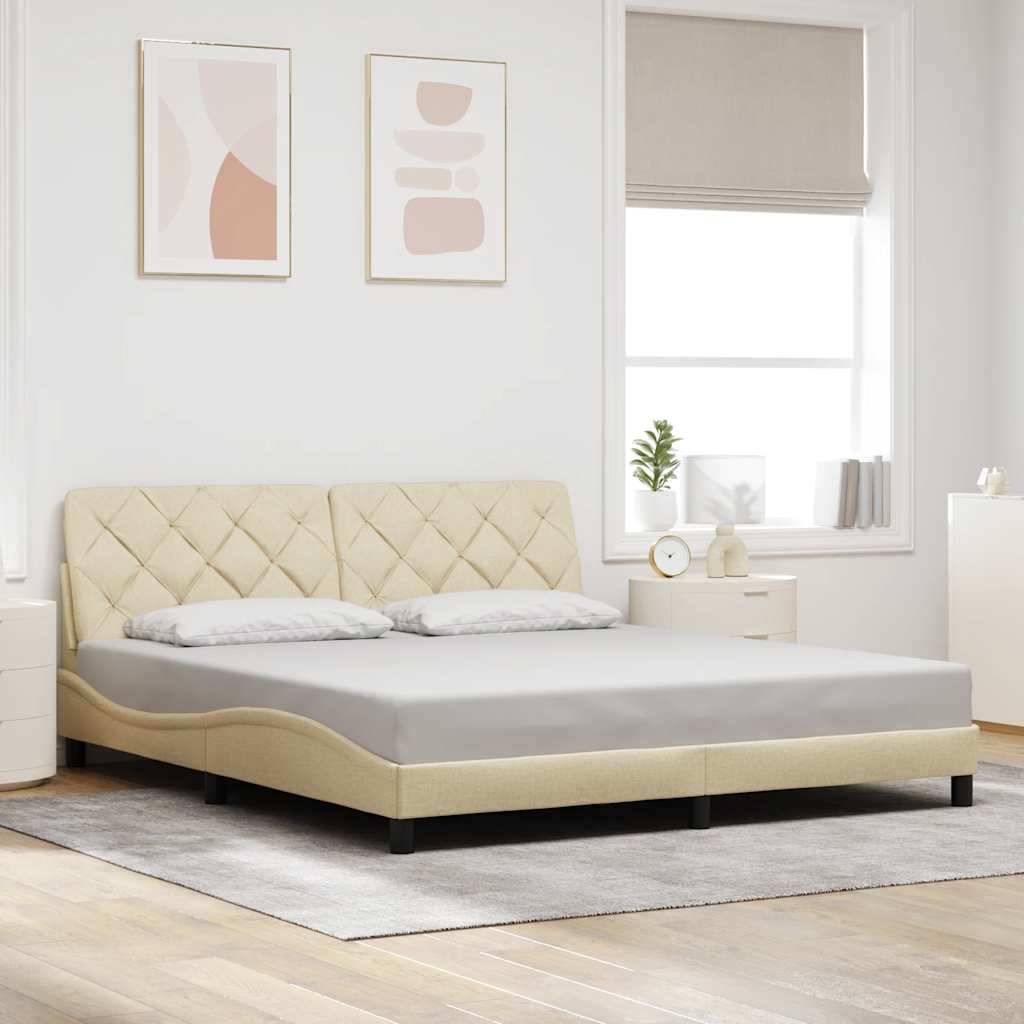 Cadre de lit sans matelas crème 180x200 cm tissu