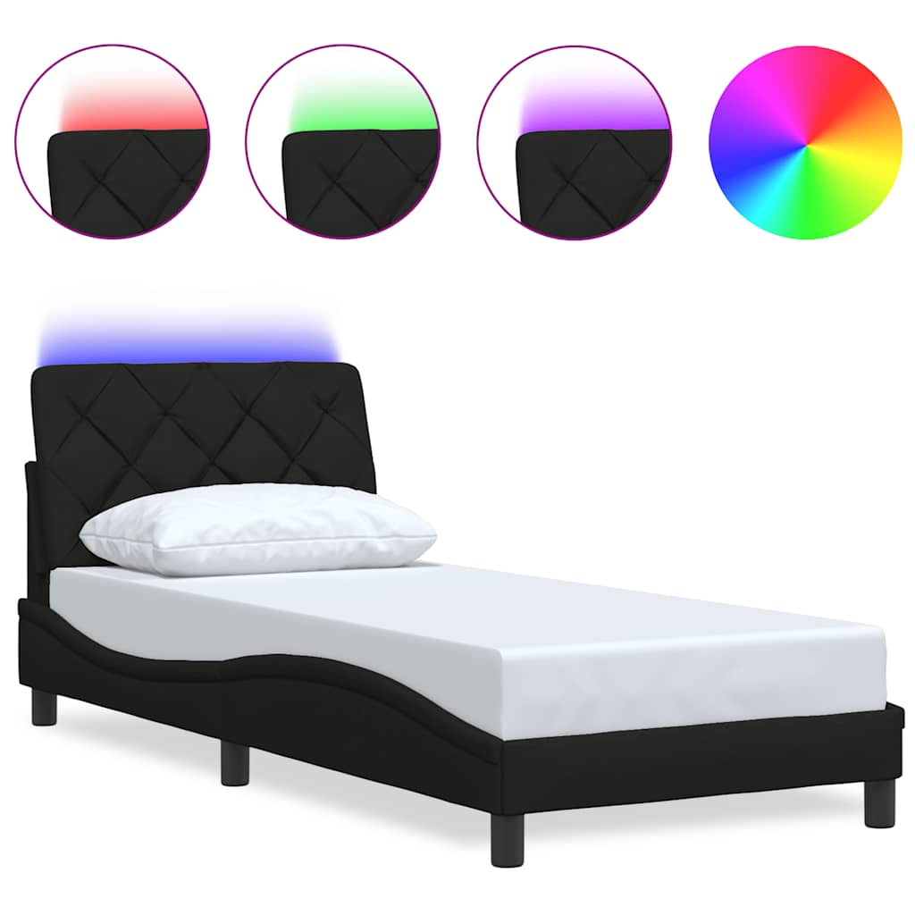 Cadre de lit avec LED sans matelas noir 80x200 cm tissu