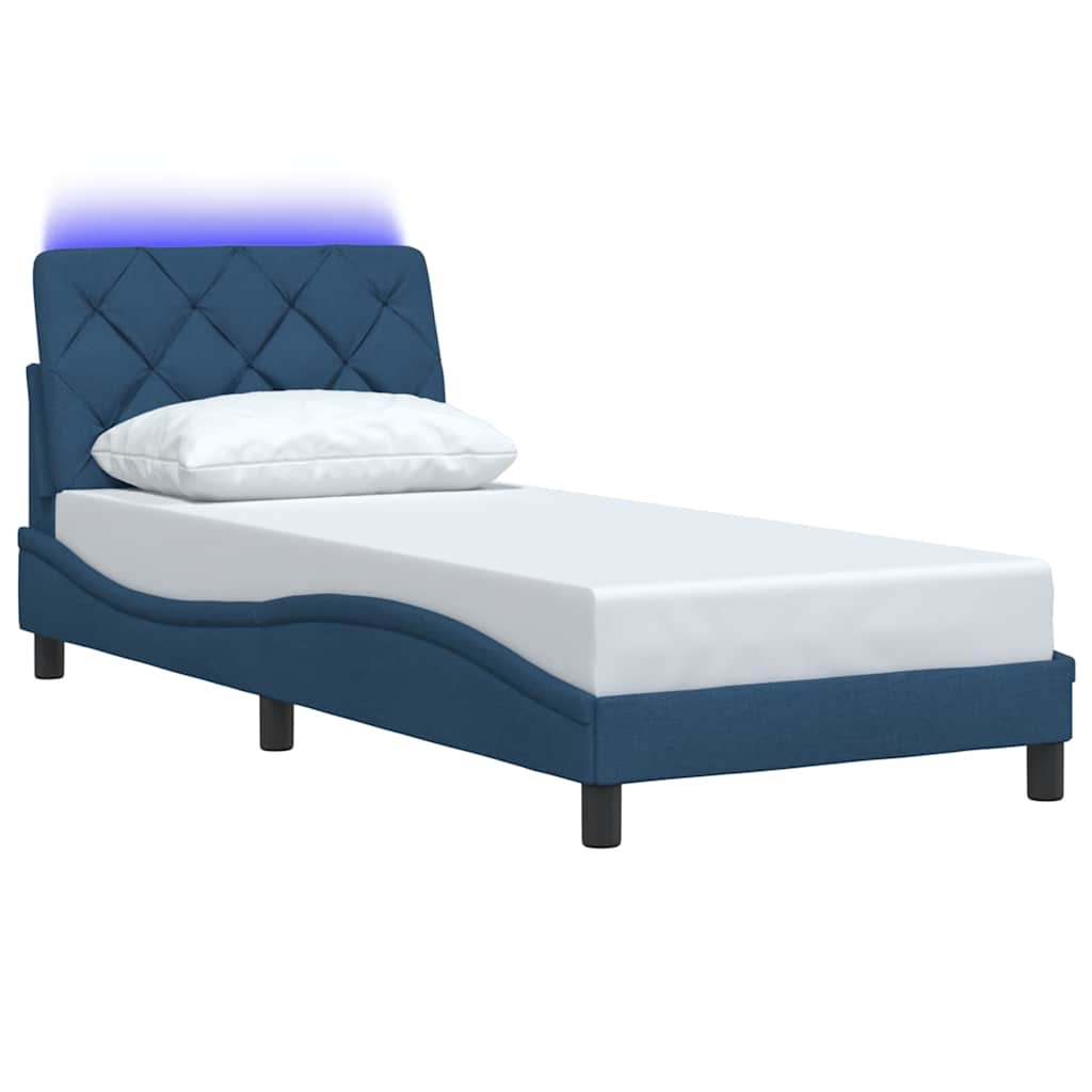 Cadre de lit avec LED sans matelas bleu 80x200 cm tissu