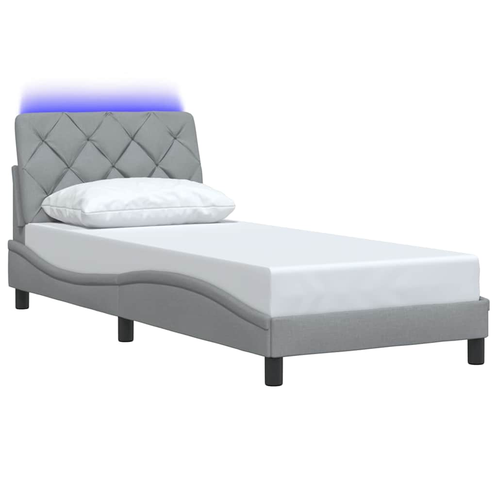 Cadre de lit avec LED sans matelas gris clair 90x190 cm tissu