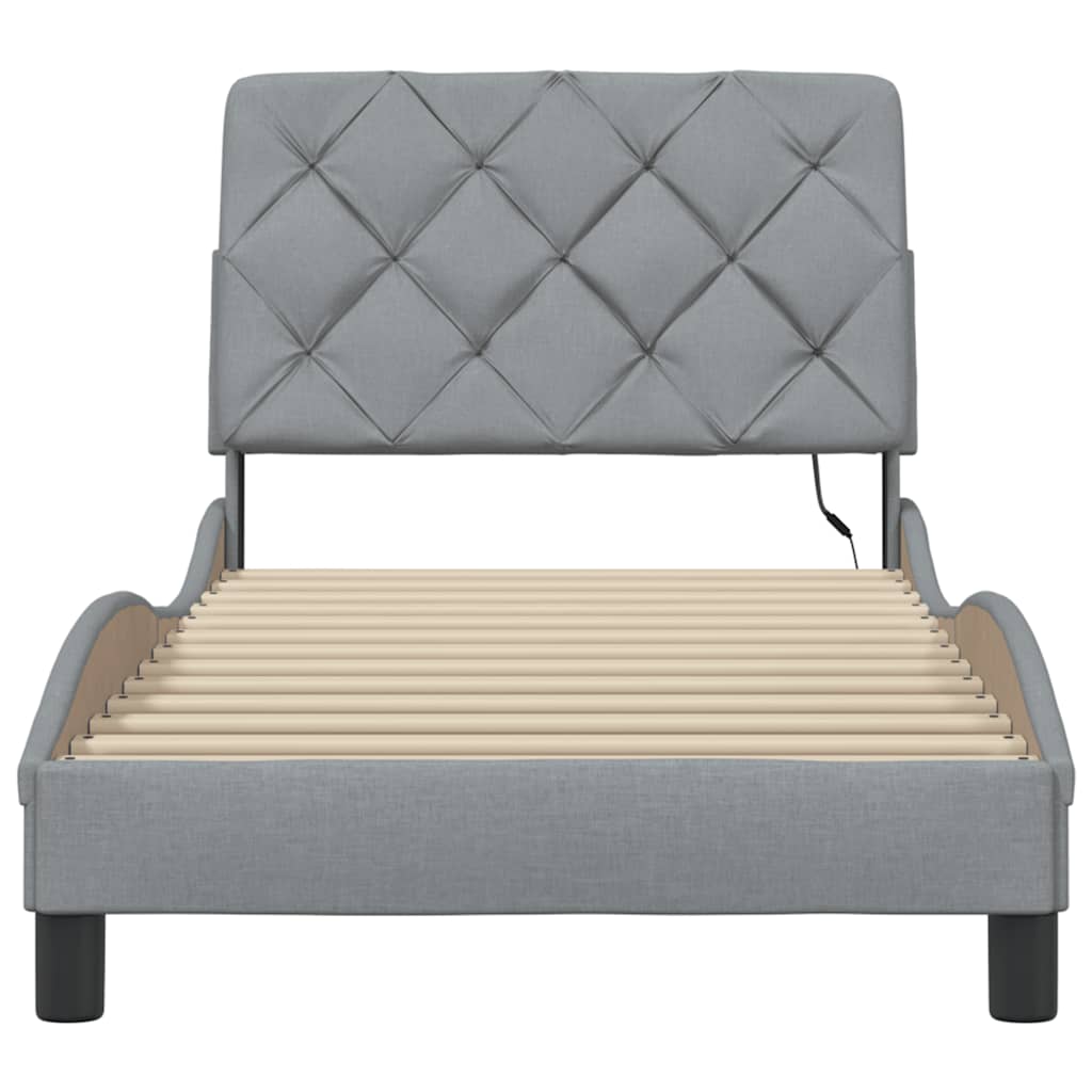 Cadre de lit avec LED sans matelas gris clair 90x190 cm tissu