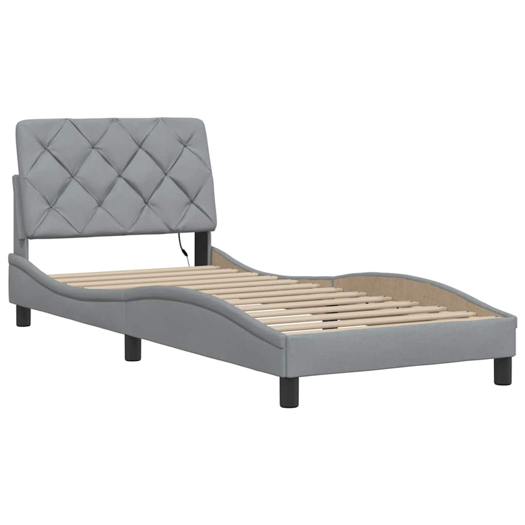 Cadre de lit avec LED sans matelas gris clair 90x190 cm tissu