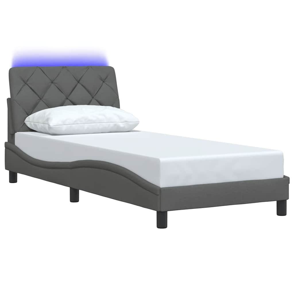 Cadre de lit avec LED sans matelas gris foncé 90x190 cm tissu