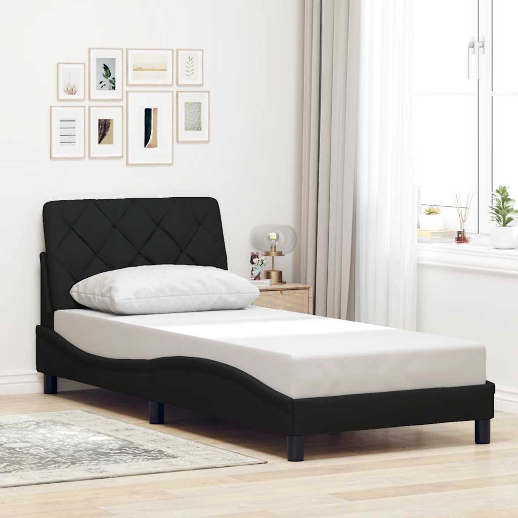 Cadre de lit avec LED sans matelas noir 90x190 cm tissu