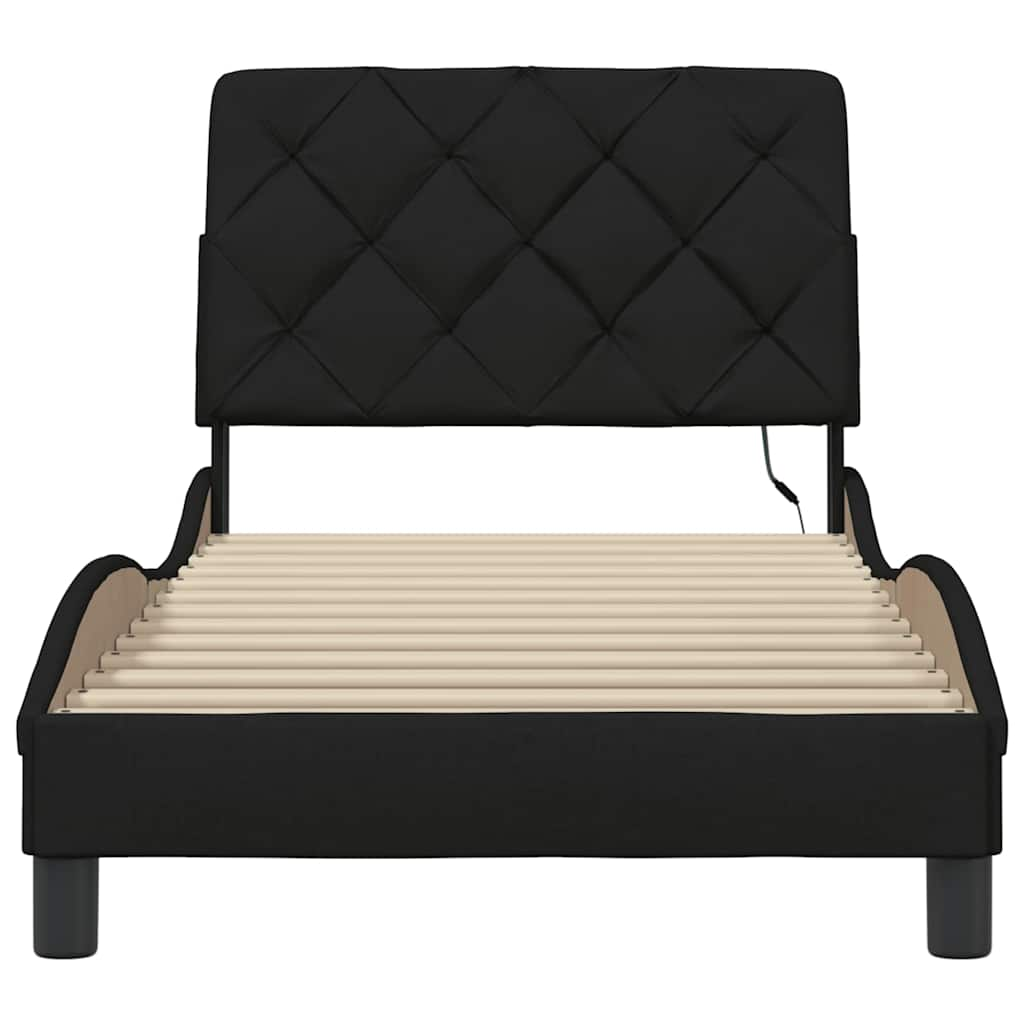 Cadre de lit avec LED sans matelas noir 90x190 cm tissu