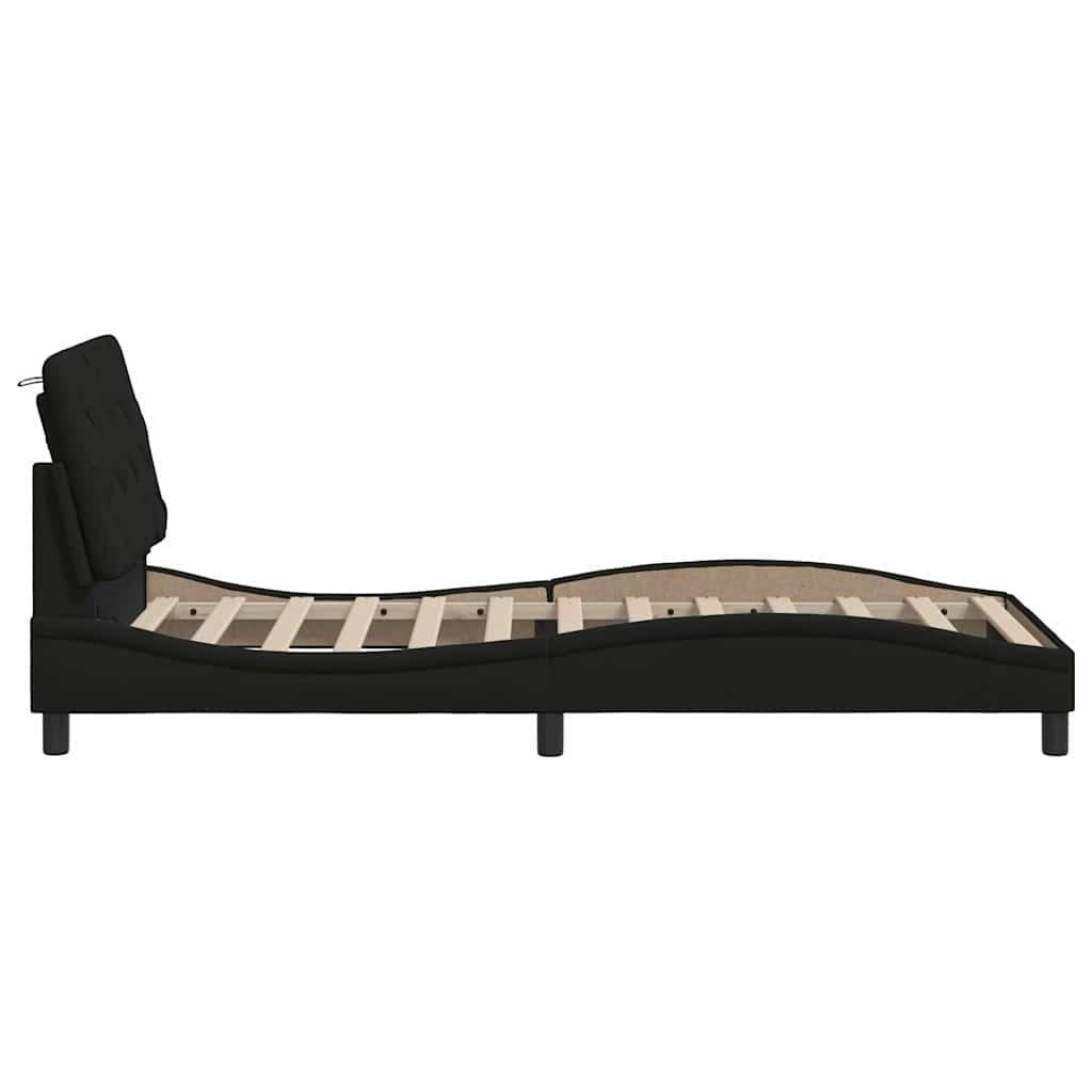 Cadre de lit avec LED sans matelas noir 90x190 cm tissu